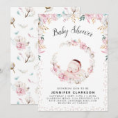 Invitation Baby shower floral nouveau-né (Devant / Derrière)