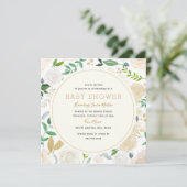 Invitation Baby shower Floral Or Moderne (Debout devant)