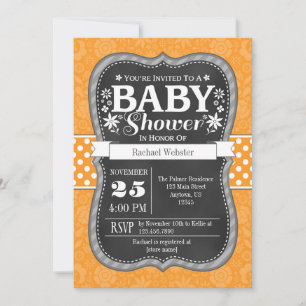 Invitation Baby shower Floral Orange Chalkboard