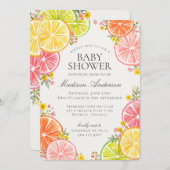 Invitation Baby shower floral orange de Little Cutie Citrus (Devant / Derrière)