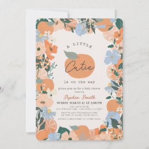 Invitation Baby shower Floral Orange Little Cutie