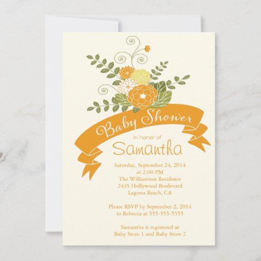 Invitation Baby shower Floral Orange Moderne (Devant)