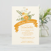 Invitation Baby shower Floral Orange Moderne (Debout devant)