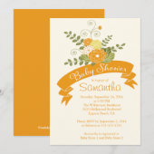 Invitation Baby shower Floral Orange Moderne (Devant / Derrière)