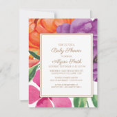 Invitation Baby shower Floral orange violet rose (Devant)