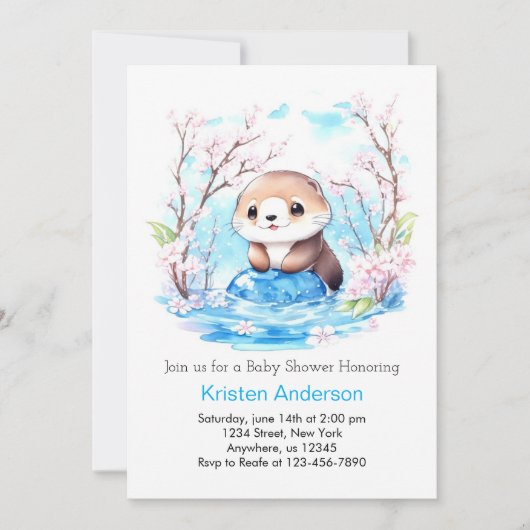 Invitation Baby shower floral Otterly Blue (Devant)