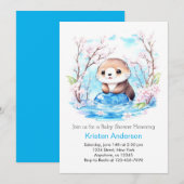 Invitation Baby shower floral Otterly Blue (Devant / Derrière)