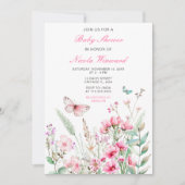 Invitation Baby shower floral papillon rose printanier (Devant)