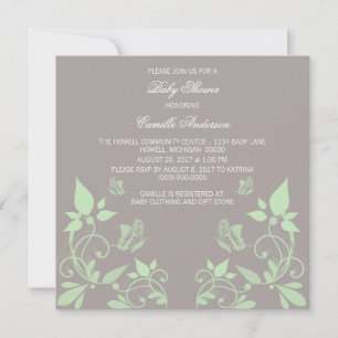 Invitation Baby shower floral papillon vert