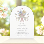 Invitation Baby shower floral pastel blanc code QR