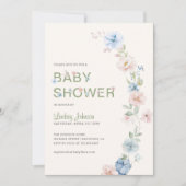 Invitation Baby shower floral Pastel Pink Blue Spring (Devant)