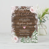 Invitation Baby shower Floral Pastel Rose Snowflake Wood (Debout devant)