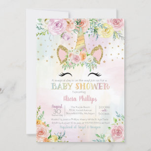 Invitation Baby shower floral Pastel Unicorn