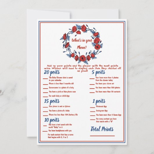 Invitation Baby shower floral pavot 2x Jeux (Devant)