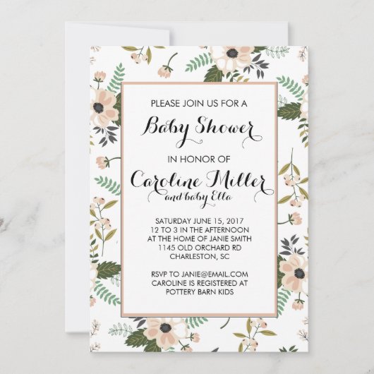 Invitation Baby shower Floral Peach (Devant)