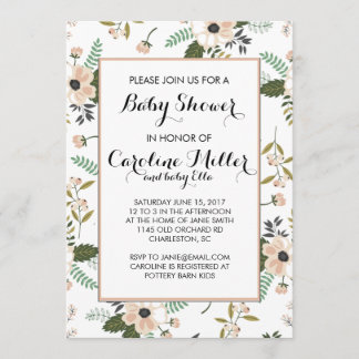 Invitation Baby shower Floral Peach