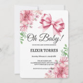 Invitation Baby shower Floral Pink Bow (Devant)