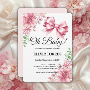 Invitation Baby shower Floral Pink Bow