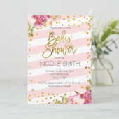 Invitation baby shower Floral Pink Gold (Debout devant)