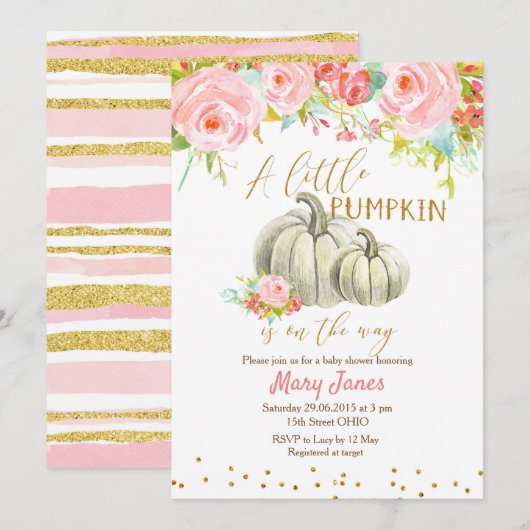 Invitation Baby shower Floral Pink Gold (Devant / Derrière)