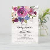 Invitation Baby shower Floral Plum Bleu Rustique (Debout devant)