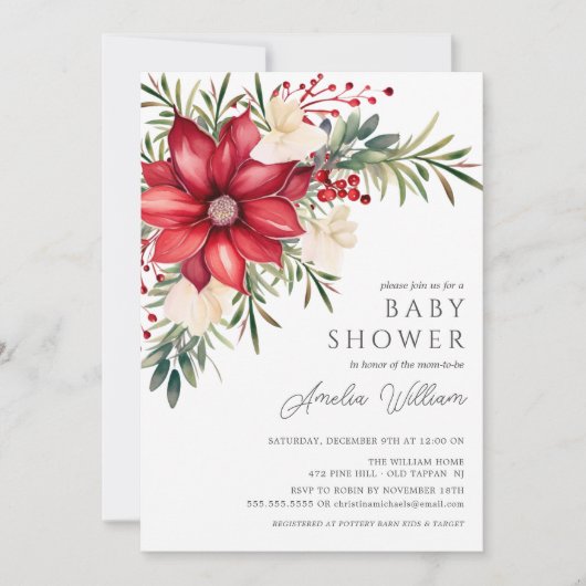 Invitation Baby shower Floral Poinsettia (Devant)