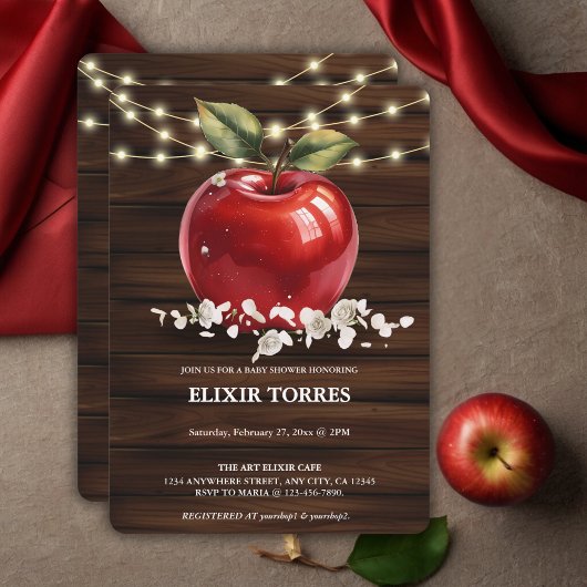 Invitation Baby shower Floral Pomme Rouge rustique
