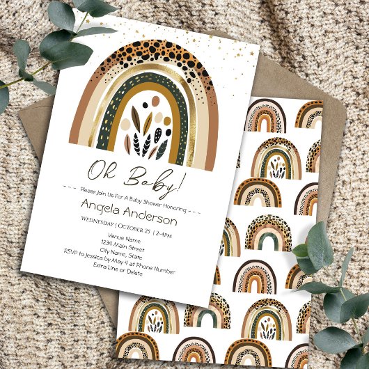 Invitation Baby shower Floral Poster de animal Rainbow Boho