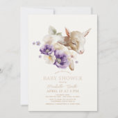 Invitation Baby shower floral pourpre de chèvre de bébé (Devant)