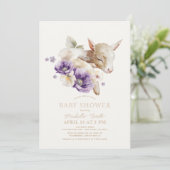 Invitation Baby shower floral pourpre de chèvre de bébé (Debout devant)