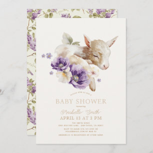 Invitation Baby shower floral pourpre de chèvre de bébé