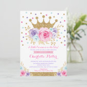 Invitation Baby shower floral pourpre de rose royal de (Debout devant)
