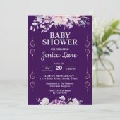 Invitation Baby shower floral pourpre foncé (Debout devant)