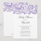 Invitation Baby shower floral pourpre mou moderne de remous (Devant / Derrière)
