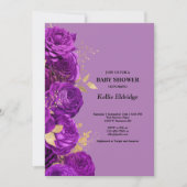 Invitation Baby shower Floral Purple Et Or (Devant)