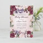 Invitation Baby shower Floral Purple Rose Bourgogne (Debout devant)