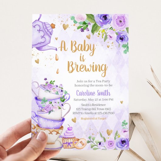 Invitation Baby shower Floral Purple Tea Party