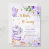 Invitation Baby shower Floral Purple Tea Party (Devant)