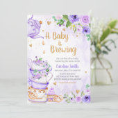 Invitation Baby shower Floral Purple Tea Party (Debout devant)