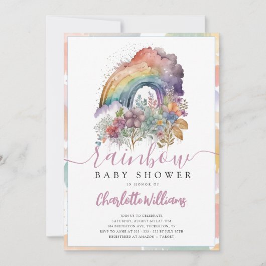 Invitation Baby shower Floral Rainbow Baby (Devant)