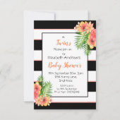Invitation Baby shower floral rayé Twins (Devant)