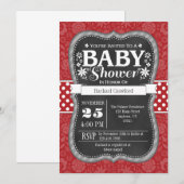 Invitation Baby shower Floral Red Chalkboard (Devant / Derrière)