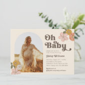 Invitation Baby shower Floral Retro | Douche photo (Debout devant)
