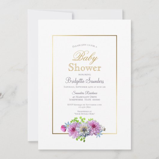 Invitation Baby shower floral rose (Devant)