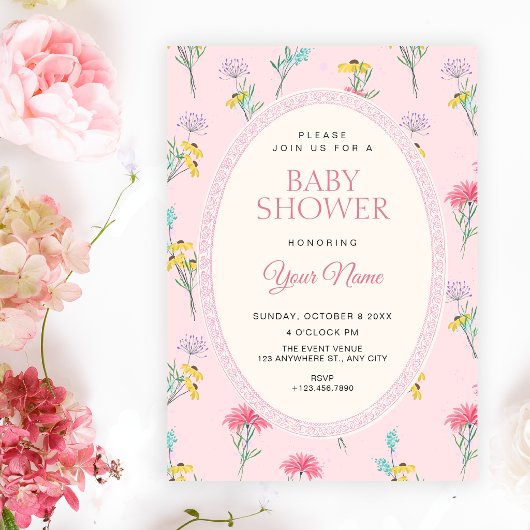 Invitation Baby shower floral rose