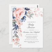 Invitation Baby shower Floral Rose (Devant / Derrière)