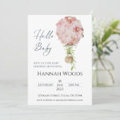 Invitation Baby shower floral rose à bulle d'air chaud (Debout devant)