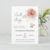 Invitation Baby shower floral rose à bulle d'air chaud (Debout devant)