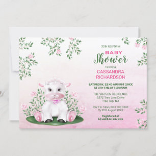 Invitation Baby shower floral rose agneau