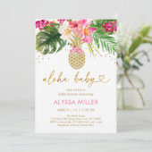 Invitation Baby shower floral rose ananas (Debout devant)